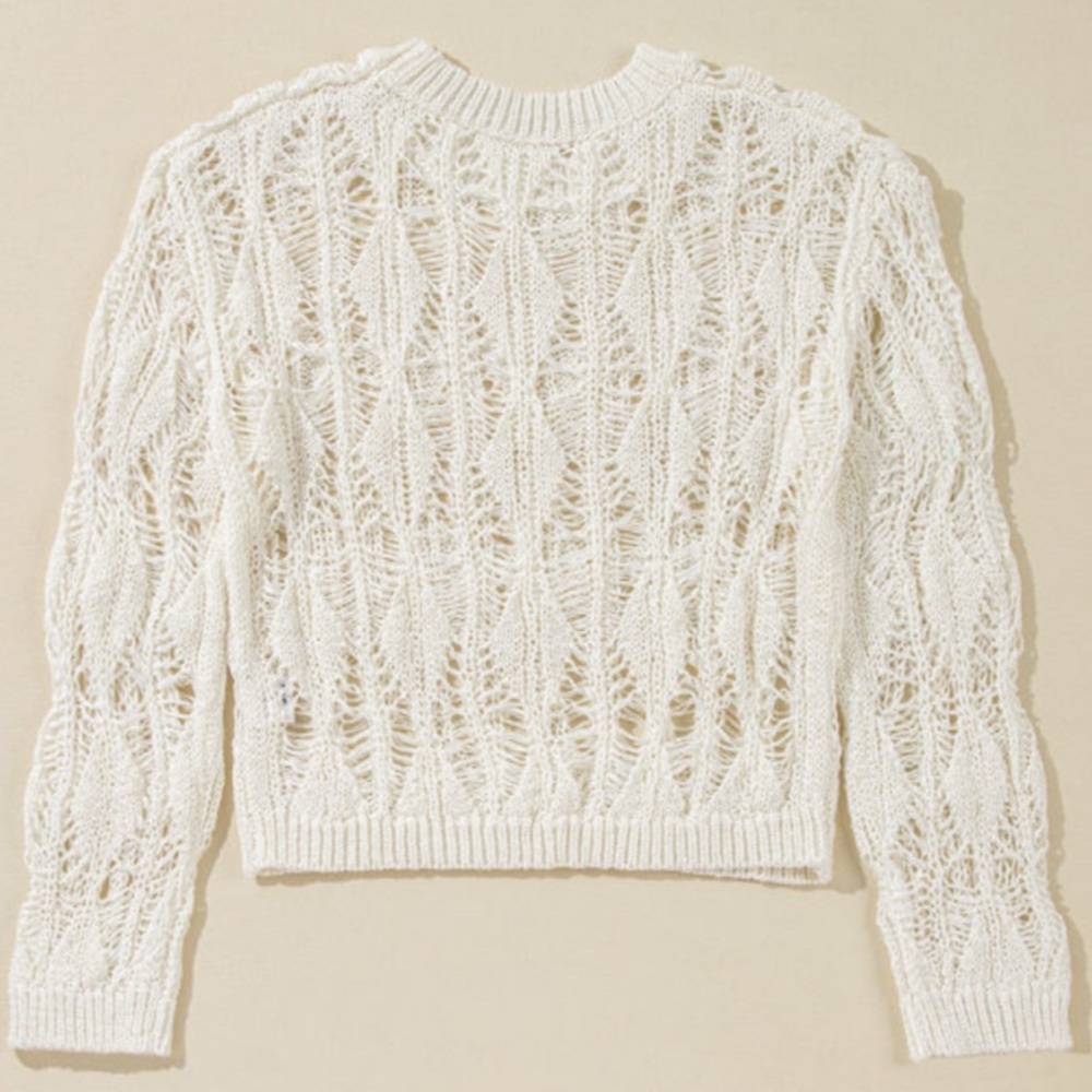 Cream Crochet Loose Fit Sweater - Picture 8 of 12